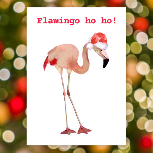 Flamingo ho ho pun waterverf grappige kerstflat feestdagenkaart
