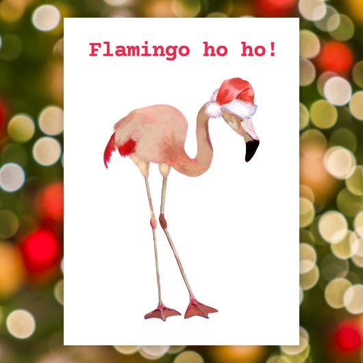 Flamingo ho ho pun waterverf grappige kerstflat feestdagenkaart