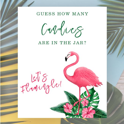 Flamingo - Hoeveel snoepjes zitten er in de pot Poster