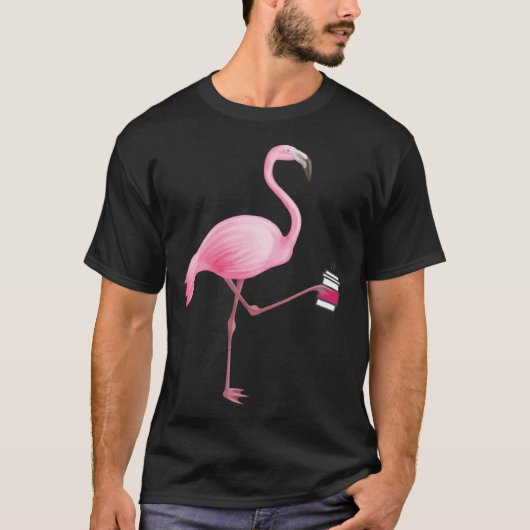 Flamingo Holding Coffee Tropical Gag Graphic T-shirt (Voorkant)
