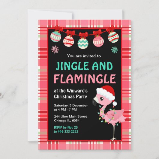 Flamingo Holiday Christmas Party Kaart (Voorkant)