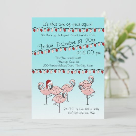Flamingo Holiday Party Kaart (Staand voorkant)