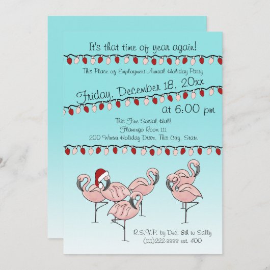 Flamingo Holiday Party Kaart (Voorkant / Achterkant)