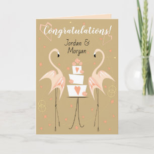 Flamingo Huwelijk Felicitaties Namen Tekst perzik Kaart