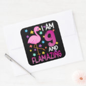 flamingo | I Am 9 Flamazing Amazing 9th Birthday Vierkante Sticker (Envelop)