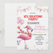 Flamingo Ice Skating invitation Kaart (Voorkant / Achterkant)