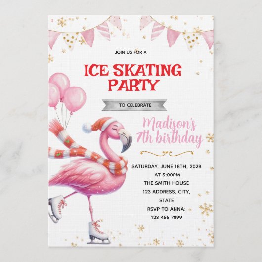 Flamingo Ice Skating invitation Kaart (Voorkant)