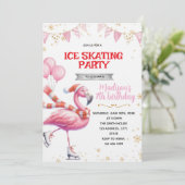 Flamingo IJsschaatsen uitnodiging (Staand voorkant)
