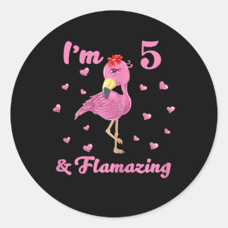 Flamingo Ik ben 5 En Flamazing - Vijf jaar Meisjes Ronde Sticker
