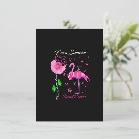 Flamingo Ik ben een Survivor Borst Cancer Bewusthe Kaart (Staand voorkant)