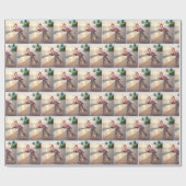 Flamingo In a Skirt Holding a Champagne Flute Cadeaupapier (Vlak)