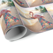 Flamingo In a Skirt Holding a Champagne Flute Cadeaupapier (Rol Hoek)