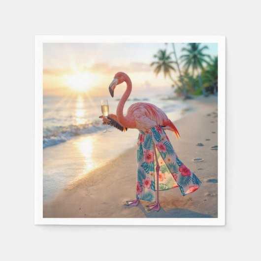 Flamingo In a Skirt Holding a Champagne Flute Servet (Voorkant)