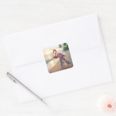 Flamingo In a Skirt Holding a Champagne Flute Vierkante Sticker (Envelop)