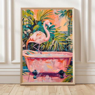 Flamingo in badkuip print, badkamer muurkunst, Roz Poster