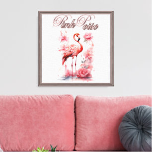 Flamingo in bloemblaadjes Elegante Waterverf Canvas Afdruk