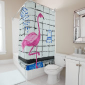 Flamingo in de douche douchegordijn (In situ)