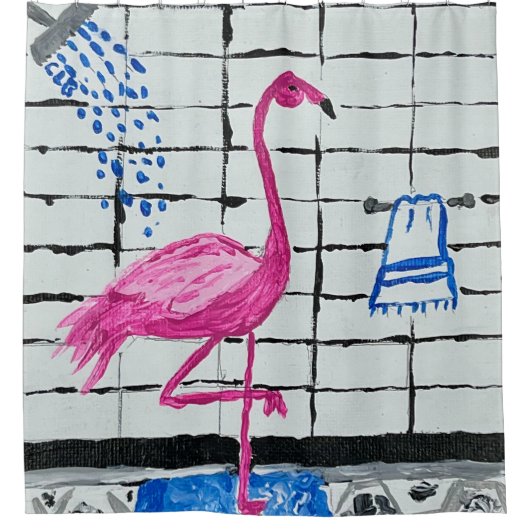 Flamingo in de douche douchegordijn (Voorkant)
