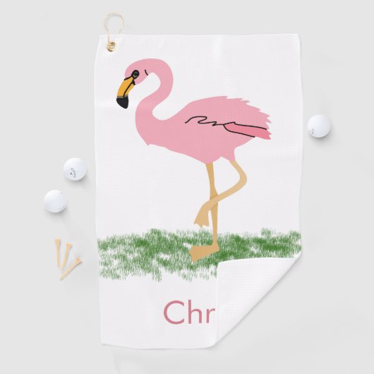 Flamingo in de gras gepersonaliseerd golfhanddoek (Insitu)