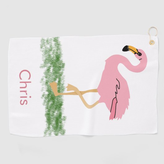 Flamingo in de gras gepersonaliseerd golfhanddoek (Horizontaal)