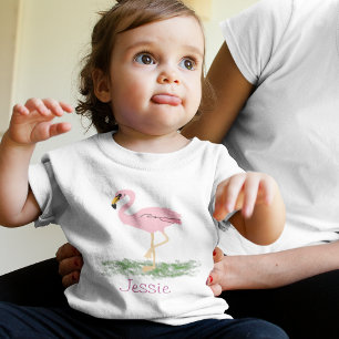 Flamingo in de gras gepersonaliseerd kinder shirts