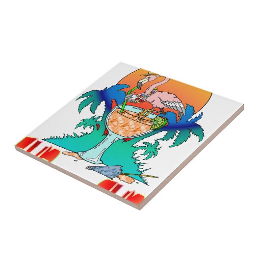 Flamingo in de zon tegeltje (Zijkant)