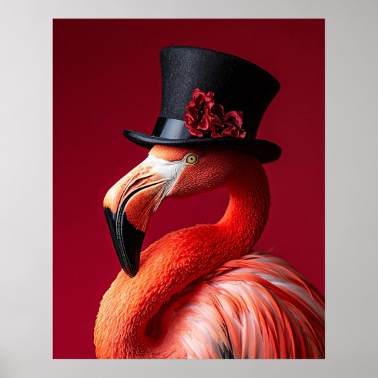 Flamingo in een hoge hoed poster (Voorkant)
