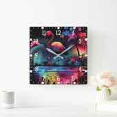 Flamingo in een meer 63851 vierkante klok (Huis)