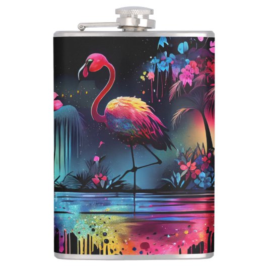 Flamingo in een meer 63852 heupfles (Voorkant)
