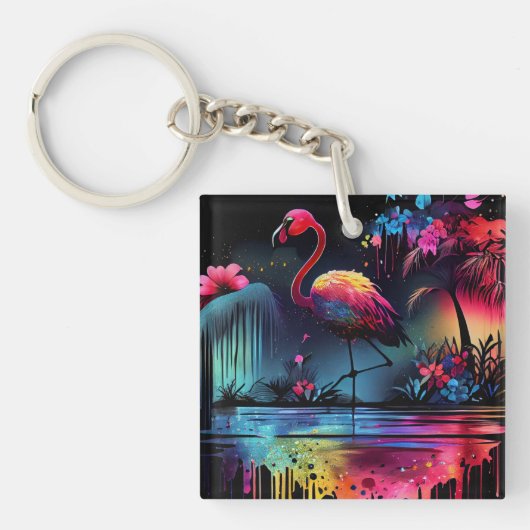 Flamingo in een meer-63852 sleutelhanger (voorkant)