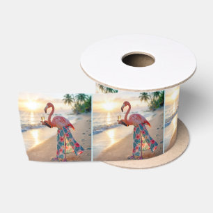 Flamingo in een rok met een champagneglas satijnen lint