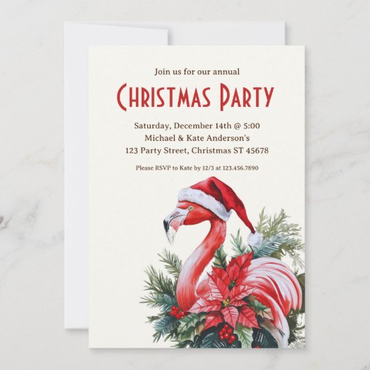 Flamingo in een Santa Hat Tropical Christmas Party Kaart (Voorkant)