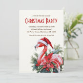 Flamingo in een Santa Hat Tropical Christmas Party Kaart (Staand voorkant)