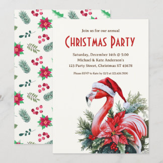 Flamingo in een Santa Hat Tropical Christmas Party Kaart