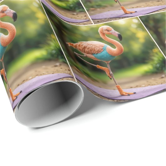 Flamingo in een yoga houding cadeaupapier (Rol Hoek)