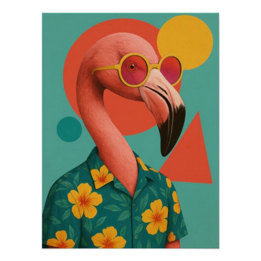 Flamingo in Hawaiian Shirt Poster - Retro Summer (Voorkant)