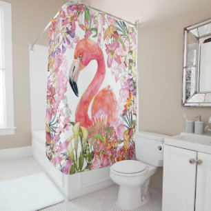Flamingo in het Bloem Oerwoud - het Patroon van de Douchegordijn