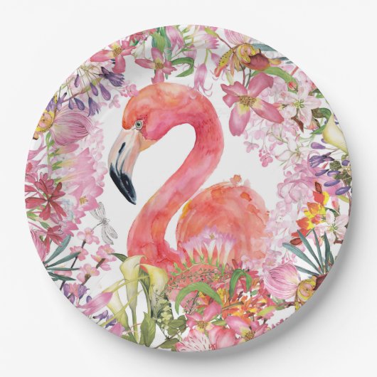 Flamingo in het Bloem Oerwoud - het Patroon van de Papieren Bordje (Voorkant)
