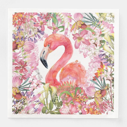 Flamingo in het Bloem Oerwoud - het Patroon van de Servet (Voorkant)