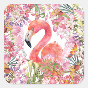 Flamingo in het Bloem Oerwoud - het Patroon van de Vierkante Sticker