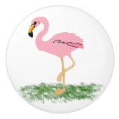 Flamingo in het gras keramische knop (Voorkant)