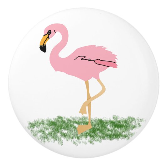Flamingo in het gras keramische knop (Voorkant)