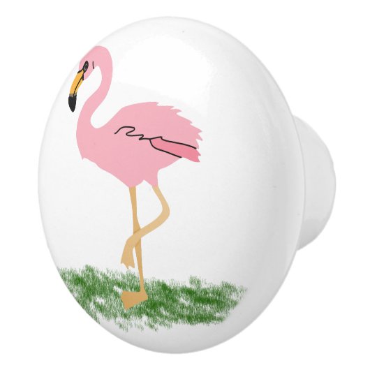 Flamingo in het gras keramische knop (Rechts)