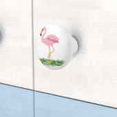 Flamingo in het gras keramische knop