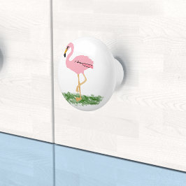Flamingo in het gras keramische knop