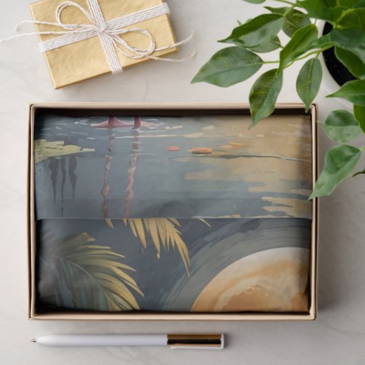 Flamingo in het maanlicht Decoupage Tissuepapier (Geschenk)