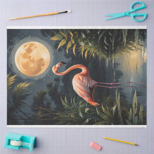 Flamingo in het maanlicht Decoupage Tissuepapier (Craft)