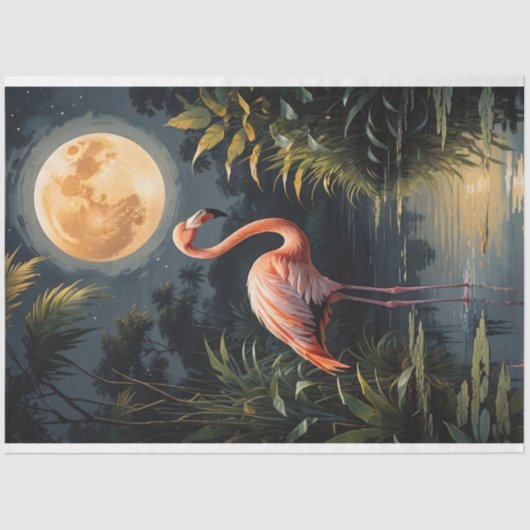 Flamingo in het maanlicht Decoupage Tissuepapier (Voorkant)