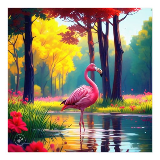 Flamingo in het meer 365476 foto afdruk (Voorkant)