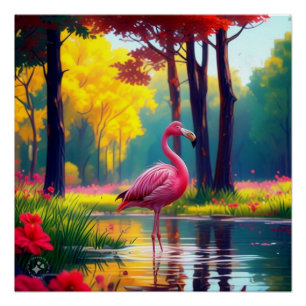 Flamingo in het meer 365476 perfect poster